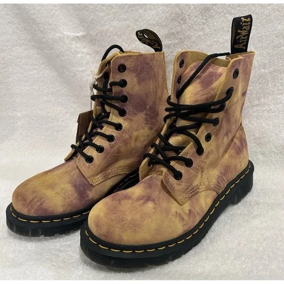 Dr Martens Womens 1460 Pascal Tie Dye Leather Lace Up Boots Size 7 NEW Camo Tan - Picture 5 of 14